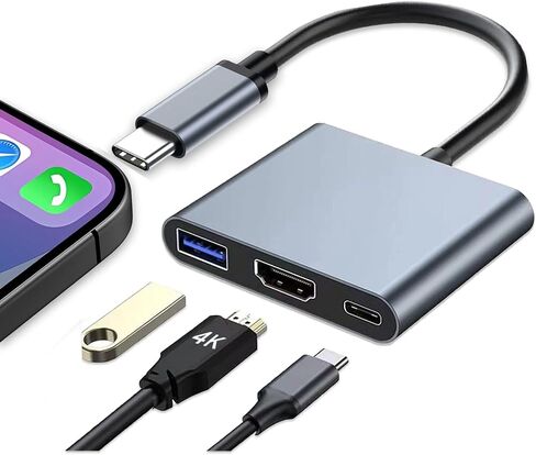 محول VIENON USB C إلى HDMI متعدد المنافذ، محور USB C، محول USB C إلى USB مع 4K HDMI+ USB 3.0 5 جيجابت في الثانية + 100 واط توصيل الطاقة، دونجل USB C لأجهزة iPhone 15، Samsung، MacBook، iPad pro، Chromebook، Dell، المزيد in Kuwait