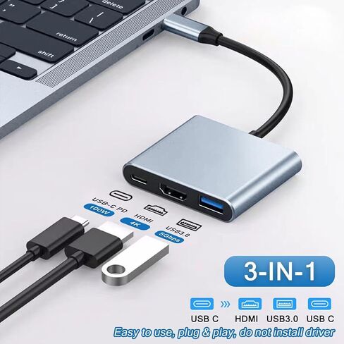 محول VIENON USB C إلى HDMI متعدد المنافذ، محور USB C، محول USB C إلى USB مع 4K HDMI+ USB 3.0 5 جيجابت في الثانية + 100 واط توصيل الطاقة، دونجل USB C لأجهزة iPhone 15، Samsung، MacBook، iPad pro، Chromebook، Dell، المزيد in Kuwait
