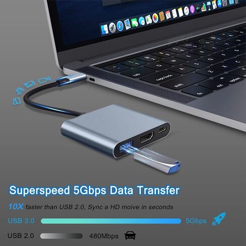 محول VIENON USB C إلى HDMI متعدد المنافذ، محور USB C، محول USB C إلى USB مع 4K HDMI+ USB 3.0 5 جيجابت في الثانية + 100 واط توصيل الطاقة، دونجل USB C لأجهزة iPhone 15، Samsung، MacBook، iPad pro، Chromebook، Dell، المزيد in Kuwait