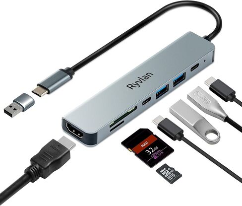 Ryvlan 8-in-1 Port USB-C Hub (with USB-A Adapter)- USB C to HDMI Adapter (4K) - USB-C Multiport Adapter - USB C Splitter - USB-C Dock Station for Type C Devices - 100W Fast Charging Hub Adapter in Saudi Arabia