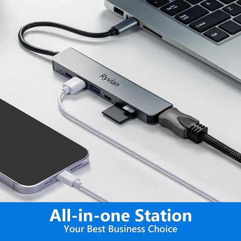 Ryvlan 8-in-1 Port USB-C Hub (with USB-A Adapter)- USB C to HDMI Adapter (4K) - USB-C Multiport Adapter - USB C Splitter - USB-C Dock Station for Type C Devices - 100W Fast Charging Hub Adapter in Saudi Arabia