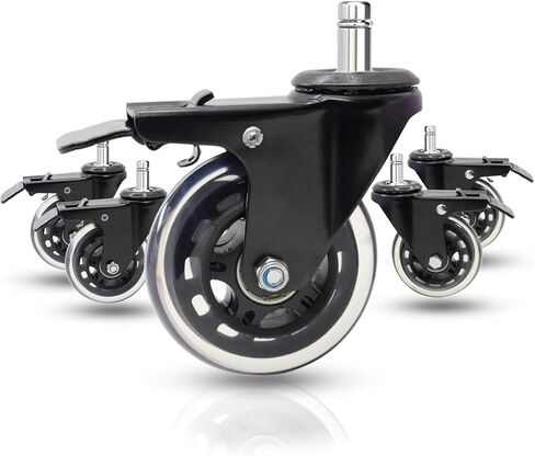 Dr.Luck 3" Office Chair Caster Wheels w/Dual Lock Metal Brake (Set of 5) - Heavy Duty & Safe for All Floors Including Hardwood w/Universal Fit 440 Lbs Total Capacity in Saudi Arabia