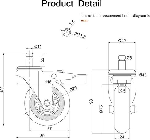 Dr.Luck 3" Office Chair Caster Wheels w/Dual Lock Metal Brake (Set of 5) - Heavy Duty & Safe for All Floors Including Hardwood w/Universal Fit 440 Lbs Total Capacity in Saudi Arabia