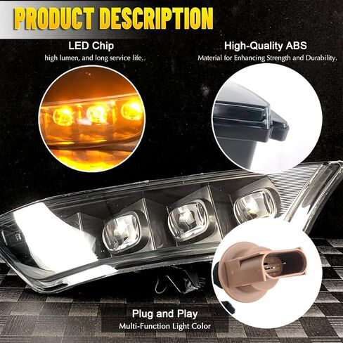 ضوء الضباب الأمامي مناسب لسيارات Ford Mustang 2015-2017 Led أضواء النهار الجري مع مصابيح DRL بيضاء/أجزاء إشارات الانعطاف الكهرمانية وملحقاتها in Kuwait