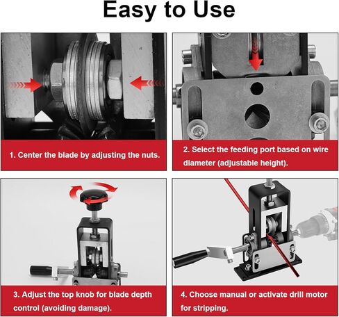 آلة تجريد الأسلاك من كامكستول، أدوات تجريد الأسلاك التي تعمل بالحفر والمثبتة يدويًا، حجم صغير، سهل الاستخدام، شريط سريع، سلك قياس 0.04 بوصة - 0.8 بوصة للأسلاك النحاسية الخردة، كابل الطاقة in Kuwait