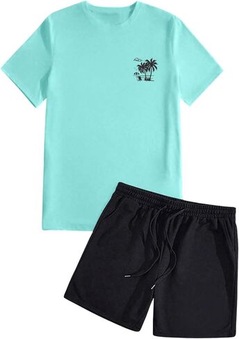 GORGLITTER Men's 2 Piece Outfits Graphic Printed Short Sleeve Tee Shirt Drawstring Waist Shorts Tracksuit Set in Saudi Arabia