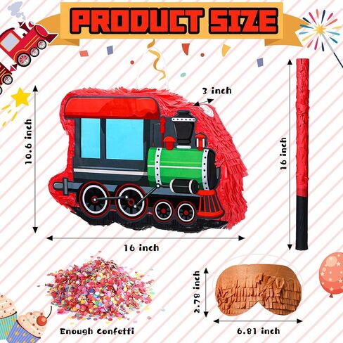 Jenaai 3D small Train Pinatas for Birthday Party with Stick, Blindfold, 16.1 x 11.4 x 3 Inch,Confetti small Train Birthday Themed Party for Girls Boys Birthday Baby Shower Party decorations in Saudi Arabia