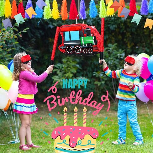 Jenaai 3D small Train Pinatas for Birthday Party with Stick, Blindfold, 16.1 x 11.4 x 3 Inch,Confetti small Train Birthday Themed Party for Girls Boys Birthday Baby Shower Party decorations in Saudi Arabia