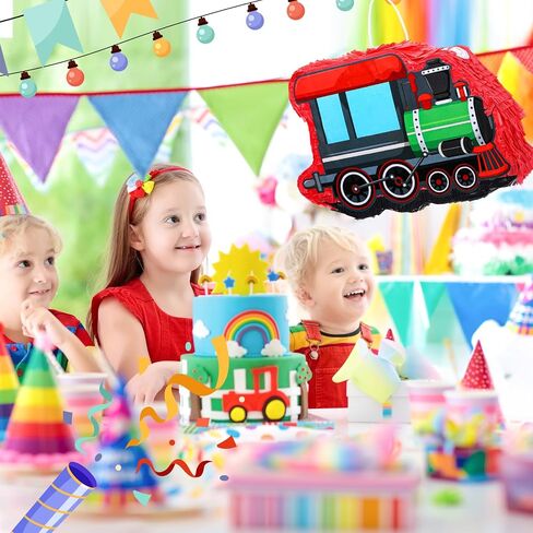 Jenaai 3D small Train Pinatas for Birthday Party with Stick, Blindfold, 16.1 x 11.4 x 3 Inch,Confetti small Train Birthday Themed Party for Girls Boys Birthday Baby Shower Party decorations in Saudi Arabia