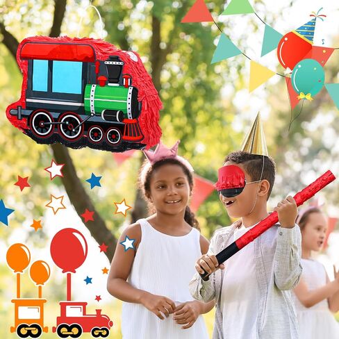 Jenaai 3D small Train Pinatas for Birthday Party with Stick, Blindfold, 16.1 x 11.4 x 3 Inch,Confetti small Train Birthday Themed Party for Girls Boys Birthday Baby Shower Party decorations in Saudi Arabia