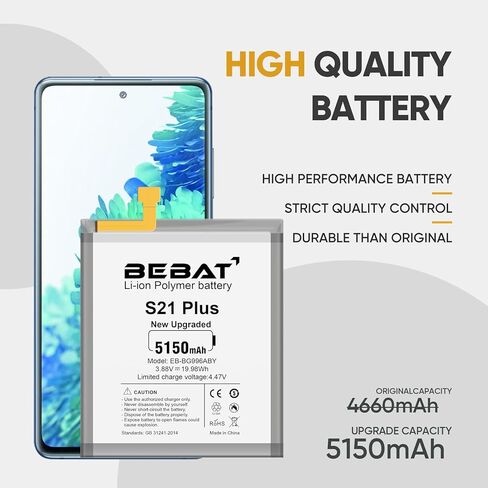 بطارية بديلة من BEBAT لهاتف Samsung Galaxy S21 Plus، بطارية عالية السعة 5150 مللي أمبير في الساعة لهاتف Samsung Galaxy S21+ S21 Plus 5G SM-G996 مع مجموعة أدوات (ليست لـ S21 وS21 Ultra)، EB-BG996ABY in Kuwait
