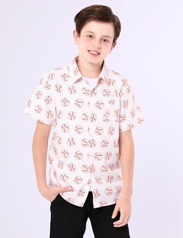 COSLAND Boys' Sports Print Hawaiian Shirt Kids' Novelty Button Down Shirt, X-Small-Large in Kuwait