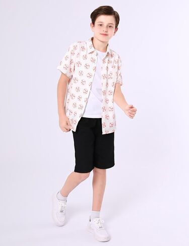 COSLAND Boys' Sports Print Hawaiian Shirt Kids' Novelty Button Down Shirt, X-Small-Large in Kuwait