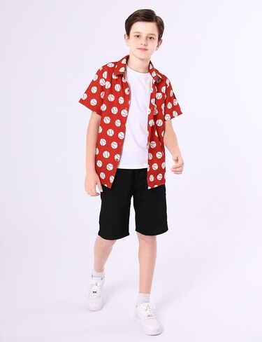 COSLAND Boys' Sports Print Hawaiian Shirt Kids' Novelty Button Down Shirt, X-Small-Large in Kuwait