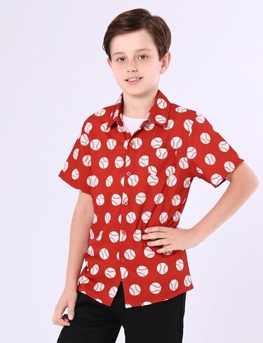 COSLAND Boys' Sports Print Hawaiian Shirt Kids' Novelty Button Down Shirt, X-Small-Large in Kuwait