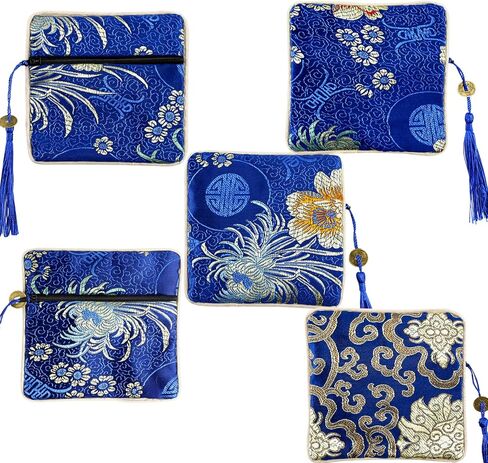 5PCS Jewelry Silk Purse Pouch, Brocade Jewelry Bag Zipper Silk Coin Purse, Chinese Style Embroidered Bag for Women Girls in Kuwait