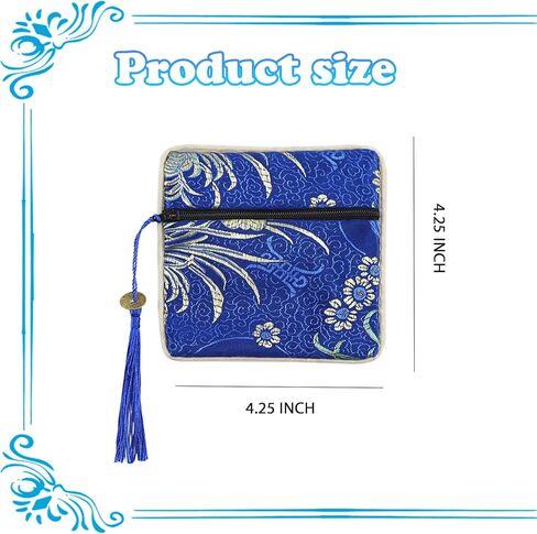 5PCS Jewelry Silk Purse Pouch, Brocade Jewelry Bag Zipper Silk Coin Purse, Chinese Style Embroidered Bag for Women Girls in Kuwait