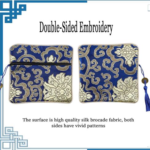 5PCS Jewelry Silk Purse Pouch, Brocade Jewelry Bag Zipper Silk Coin Purse, Chinese Style Embroidered Bag for Women Girls in Kuwait
