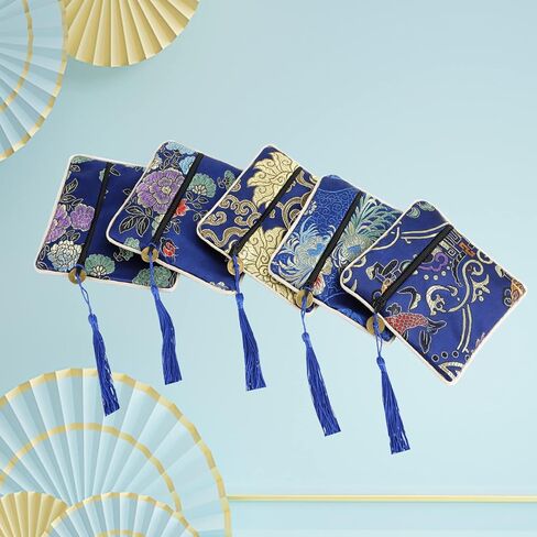 5PCS Jewelry Silk Purse Pouch, Brocade Jewelry Bag Zipper Silk Coin Purse, Chinese Style Embroidered Bag for Women Girls in Kuwait