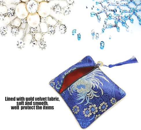 5PCS Jewelry Silk Purse Pouch, Brocade Jewelry Bag Zipper Silk Coin Purse, Chinese Style Embroidered Bag for Women Girls in Kuwait
