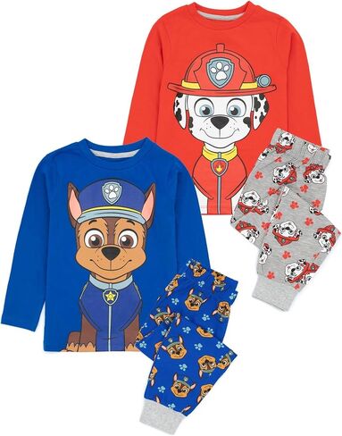 Paw Patrol Pyjamas Kids 2 Pack | Boys Girls Blue Chase And Red Marshall Sets | Long Sleeve Top With Long Bottoms | TV Merch in Saudi Arabia