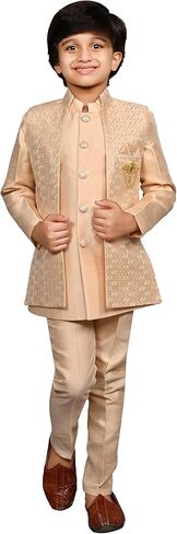 AHHAAAA Kids Ethnic Silk Blend Traditional Wear Bollywood Style Sherwani Waistcoat Kurta and Pyjama with Mala for Boys 526 in Saudi Arabia