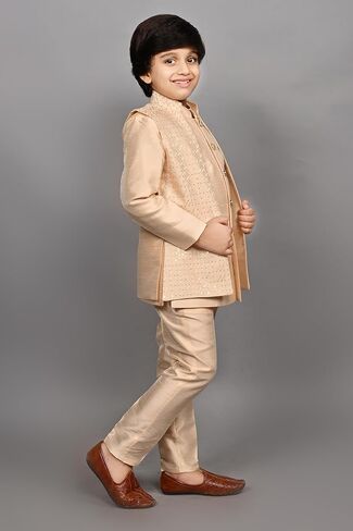 AHHAAAA Kids Ethnic Silk Blend Traditional Wear Bollywood Style Sherwani Waistcoat Kurta and Pyjama with Mala for Boys 526 in Saudi Arabia