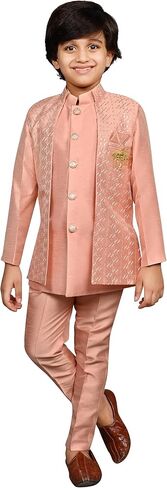 AHHAAAA Kids Ethnic Silk Blend Traditional Wear Bollywood Style Sherwani Waistcoat Kurta and Pyjama with Mala for Boys 526 in Saudi Arabia