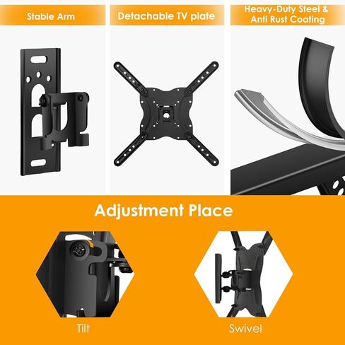 حامل شاشة تلفزيون صغير من SweeEase مقاس 13 إلى 55 بوصة، حامل تلفزيون قابل للإمالة دوارة لمنحنى مسطح بحد أقصى 66 رطل بحد أقصى VESA 400x400 مم، حامل شاشة قابل للتمديد يناسب حامل جدار التلفزيون in Kuwait