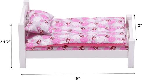 Dollhouse Furniture Mini Kid’s Bed Set, Realistic Bedroom Accessories for 6 inch Dolls, Pink Bedding, White Wood, 1/12 Scale in Kuwait