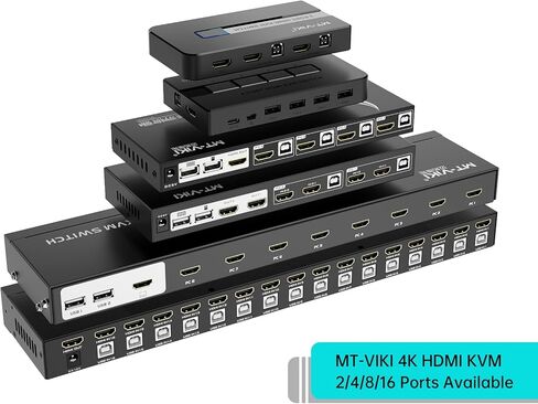 MT-VIKI KVM Switch DisplayPort 4 Port (أحدث إصدار)، 4 في 1 خارج UHD 4K@60 هرتز DP KVM Switcher لـ 4 أجهزة كمبيوتر مشاركة 1 شاشة ولوحة مفاتيح وماوس، مفتاح التشغيل السريع/الزر/سطح المكتب، مع 4 حزم كابلات DP in Kuwait