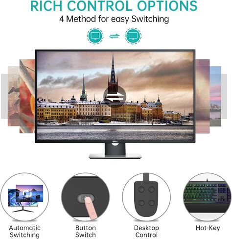 MT-VIKI KVM Switch DisplayPort 4 Port (أحدث إصدار)، 4 في 1 خارج UHD 4K@60 هرتز DP KVM Switcher لـ 4 أجهزة كمبيوتر مشاركة 1 شاشة ولوحة مفاتيح وماوس، مفتاح التشغيل السريع/الزر/سطح المكتب، مع 4 حزم كابلات DP in Kuwait