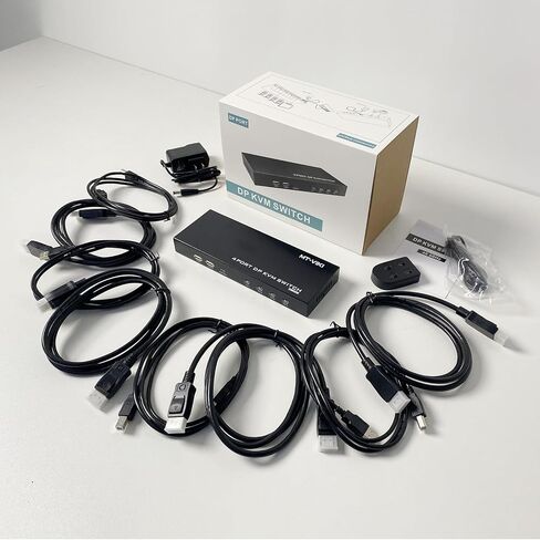 MT-VIKI KVM Switch DisplayPort 4 Port (أحدث إصدار)، 4 في 1 خارج UHD 4K@60 هرتز DP KVM Switcher لـ 4 أجهزة كمبيوتر مشاركة 1 شاشة ولوحة مفاتيح وماوس، مفتاح التشغيل السريع/الزر/سطح المكتب، مع 4 حزم كابلات DP in Kuwait