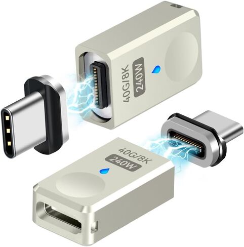 USB C Magnetic Adapter, (2 Pack) Straight Magnetic USB C Adapter 24 Pins with 240w Charge USB4 40Gbps 8K 60Hz for Thunderbolt 3/4, MacBook Pro/Air, Swtich and More Type C Devices in Saudi Arabia