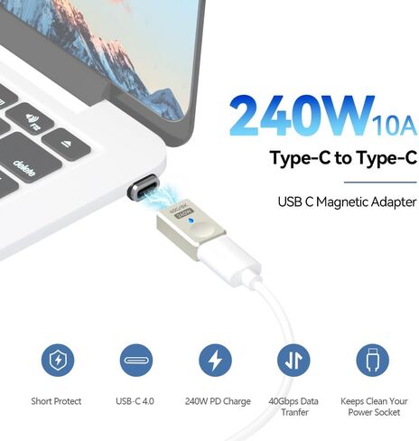 USB C Magnetic Adapter, (2 Pack) Straight Magnetic USB C Adapter 24 Pins with 240w Charge USB4 40Gbps 8K 60Hz for Thunderbolt 3/4, MacBook Pro/Air, Swtich and More Type C Devices in Saudi Arabia