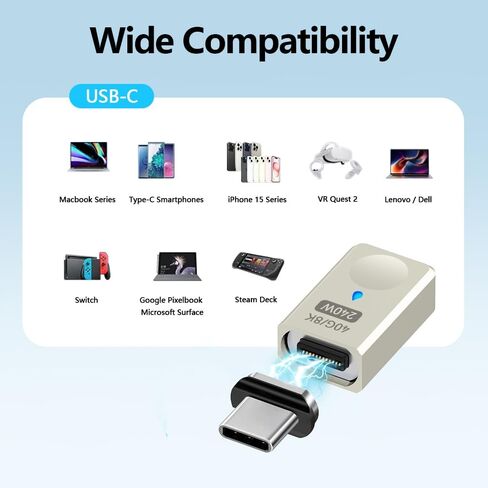 USB C Magnetic Adapter, (2 Pack) Straight Magnetic USB C Adapter 24 Pins with 240w Charge USB4 40Gbps 8K 60Hz for Thunderbolt 3/4, MacBook Pro/Air, Swtich and More Type C Devices in Saudi Arabia