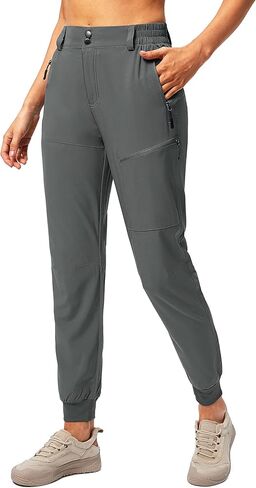 سروال Pudolla النسائي للركض خفيف الوزن للمشي لمسافات طويلة مقاوم للماء للسفر والتخييم والمشي مع جيوب بسحاب (رمادي X-Large) in Kuwait