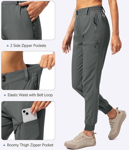 سروال Pudolla النسائي للركض خفيف الوزن للمشي لمسافات طويلة مقاوم للماء للسفر والتخييم والمشي مع جيوب بسحاب (رمادي X-Large) in Kuwait