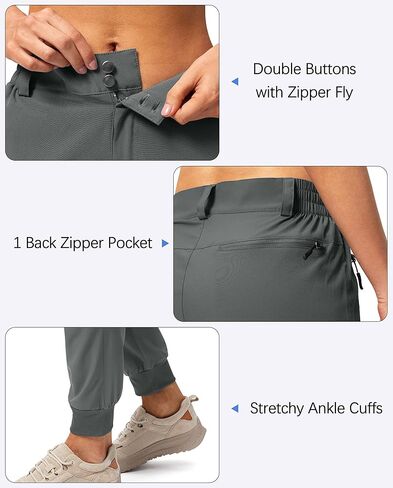 سروال Pudolla النسائي للركض خفيف الوزن للمشي لمسافات طويلة مقاوم للماء للسفر والتخييم والمشي مع جيوب بسحاب (رمادي X-Large) in Kuwait