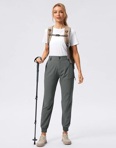 سروال Pudolla النسائي للركض خفيف الوزن للمشي لمسافات طويلة مقاوم للماء للسفر والتخييم والمشي مع جيوب بسحاب (رمادي X-Large) in Kuwait