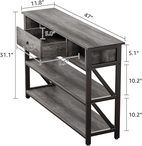 Mexin 47 Inch Console Sofa Table with Drawer, Industrial Entryway Table with Storage Shelves, Storage Organizer for Hallway Living Room Couch Foyer Kitchen Counter, Grey Oak in Saudi Arabia