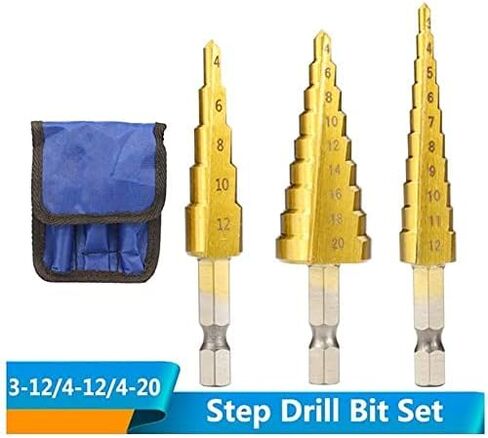 3PCS Titanium Uni Step Drill Bit Set,Sizes 3-12mm 4-12mm 4-20mm in Saudi Arabia