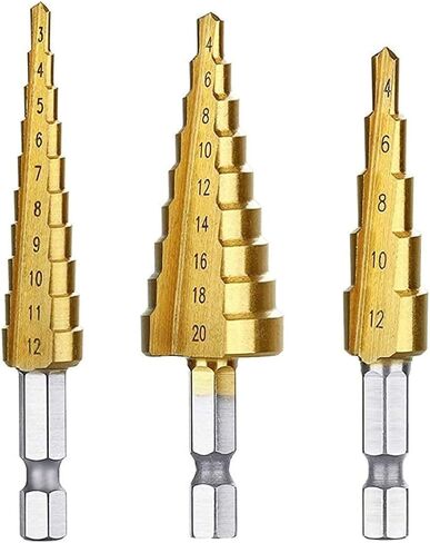 3PCS Titanium Uni Step Drill Bit Set,Sizes 3-12mm 4-12mm 4-20mm in Saudi Arabia