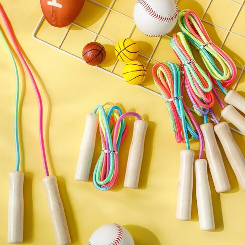 PullCrease 48 Pcs 8.53 ft Adjustable Jump Rope for Kids Rainbow Cotton Jump Rope Bulk Kids Skipping Rope with Wooden Handles Toddler Jumping Rope for Boys Girls Students Preschooler Outdoor Exercise in Saudi Arabia
