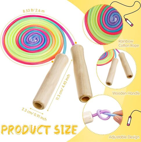 PullCrease 48 Pcs 8.53 ft Adjustable Jump Rope for Kids Rainbow Cotton Jump Rope Bulk Kids Skipping Rope with Wooden Handles Toddler Jumping Rope for Boys Girls Students Preschooler Outdoor Exercise in Saudi Arabia