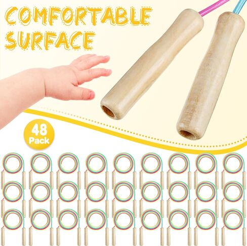 PullCrease 48 Pcs 8.53 ft Adjustable Jump Rope for Kids Rainbow Cotton Jump Rope Bulk Kids Skipping Rope with Wooden Handles Toddler Jumping Rope for Boys Girls Students Preschooler Outdoor Exercise in Saudi Arabia