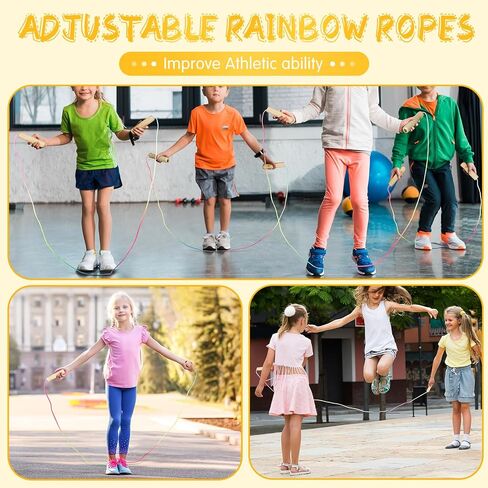 PullCrease 48 Pcs 8.53 ft Adjustable Jump Rope for Kids Rainbow Cotton Jump Rope Bulk Kids Skipping Rope with Wooden Handles Toddler Jumping Rope for Boys Girls Students Preschooler Outdoor Exercise in Saudi Arabia