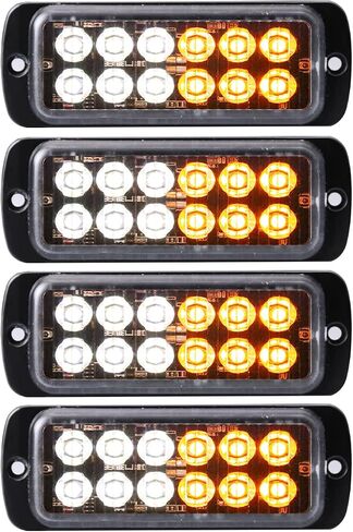 Primelux LED Strobe Lights for Trucks Upgraded 4pcs Sync Emergency Strobe Lights 12-LED Surface Mount Waterproof Flashing Lights for Truck Car Vehicle Hazard Warning light(Amber/White) in Saudi Arabia