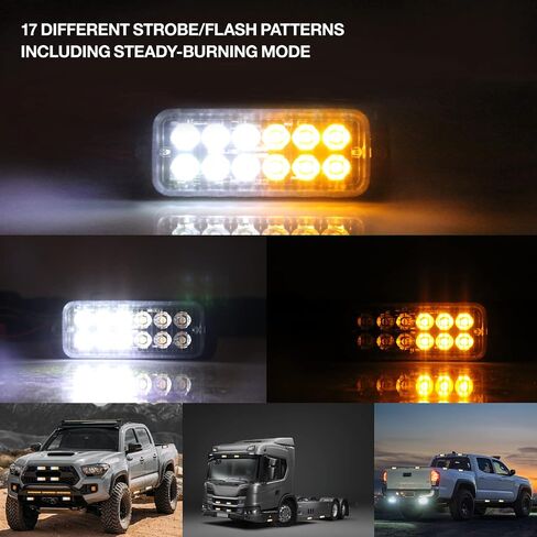 Primelux LED Strobe Lights for Trucks Upgraded 4pcs Sync Emergency Strobe Lights 12-LED Surface Mount Waterproof Flashing Lights for Truck Car Vehicle Hazard Warning light(Amber/White) in Saudi Arabia