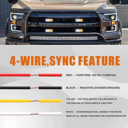Primelux LED Strobe Lights for Trucks Upgraded 4pcs Sync Emergency Strobe Lights 12-LED Surface Mount Waterproof Flashing Lights for Truck Car Vehicle Hazard Warning light(Amber/White) in Saudi Arabia